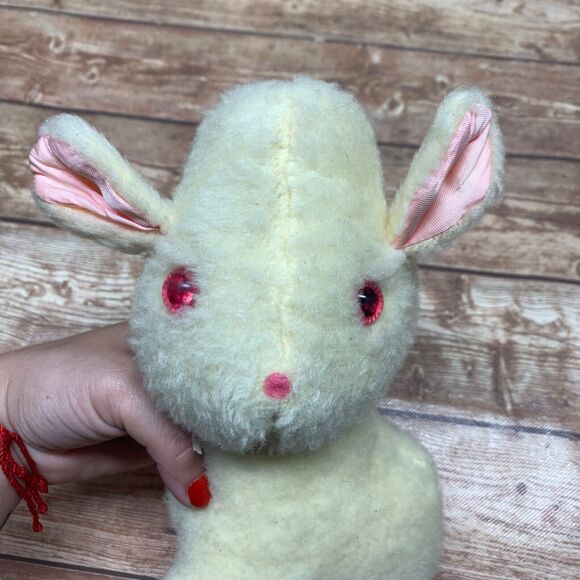 Antique/Vintage Bunny Rabbit Toy Pink Eyes Stuffed Musical Wind Up - Picture 9 of 10